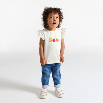 Baby girl's white fruit T-shirt with ruffles