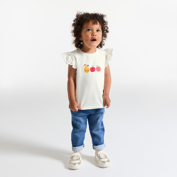 Baby girl's white fruit T-shirt with ruffles