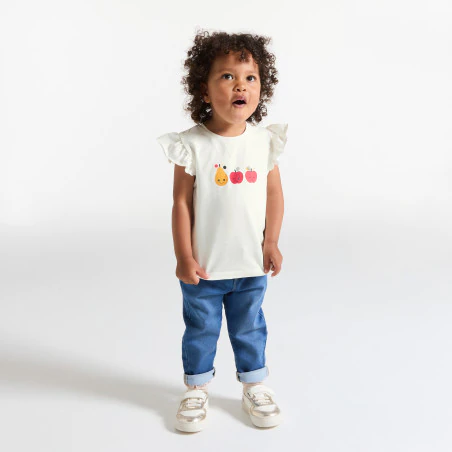 Baby girl's white fruit T-shirt with ruffles