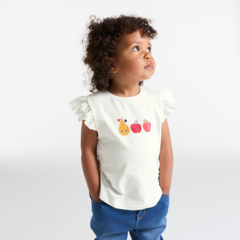 Baby girl's white fruit T-shirt with ruffles