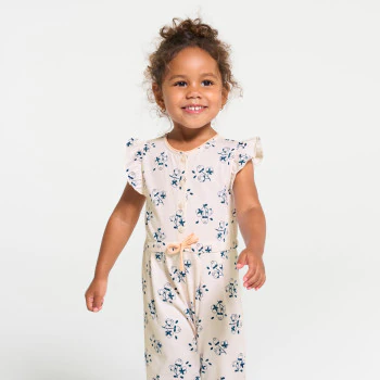 Combi longue fleurs chats bleu bébé fille