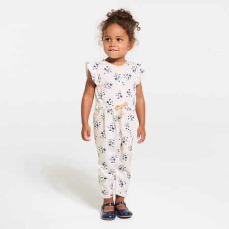 Baby girl's blue cat floral jumpsuit