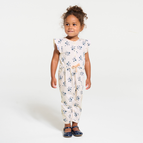 Combi longue fleurs chats bleu bébé fille