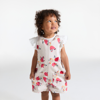 Baby girl's short pink fruity dungarees