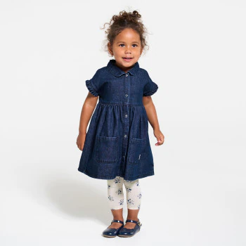 Baby girl's raw blue denim dress and leggings