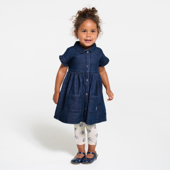 Robe denim brut bleu et legging bébé fille