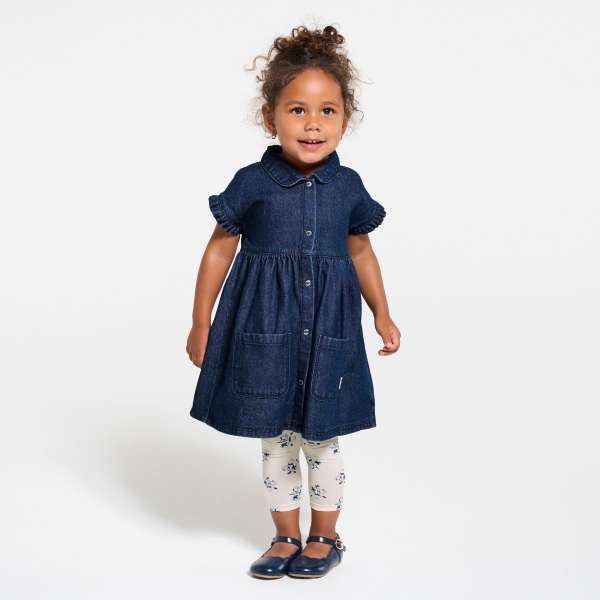 Robe denim brut bleu et legging bébé fille