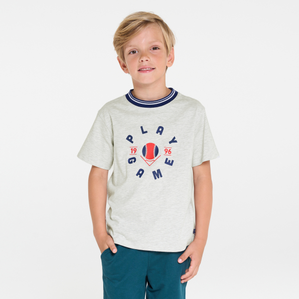 Boy's grey marl slogan T-shirt with short sleeves