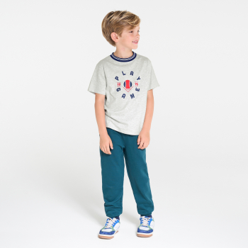Boy's grey marl slogan T-shirt with short sleeves