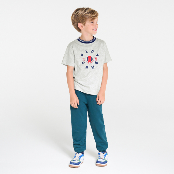 Boy's grey marl slogan T-shirt with short sleeves