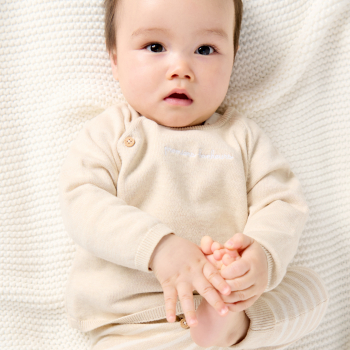 Pull et pantalon maille tricot beige bébé fille